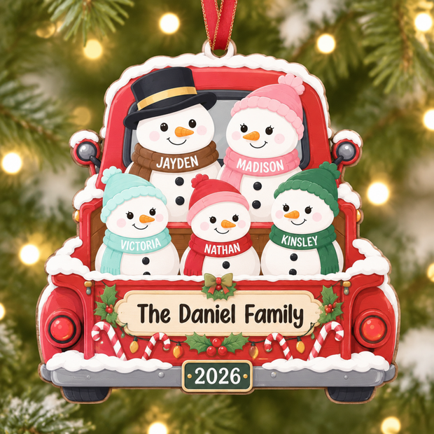 Red Track Snowball Christmas Gifts For Family - Personalized Acrylic Ornament