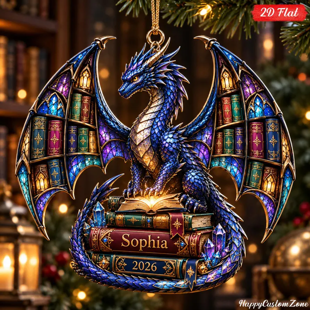 Fantasy Library Book Dragon Gifts For Book Lovers - Personalized Acrylic Ornament