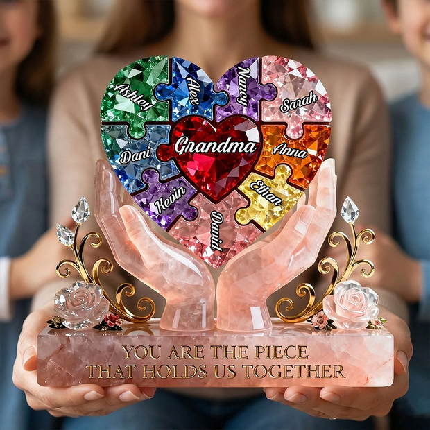 Precious Puzzle Heart - Personalized Acrylic Plaque - Gift For Mom, Grandma