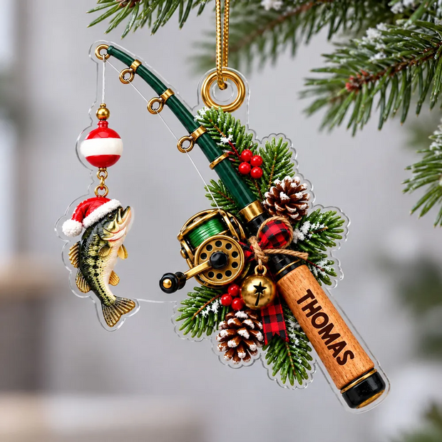 Fishing Rod Custom Name Gift For Fishing Lovers - Personalized Acrylic Ornament