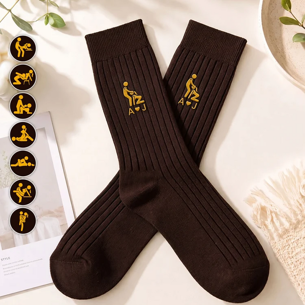 Naughty Couple Custom Name Funny Gift For Him - Personalized Crew Socks