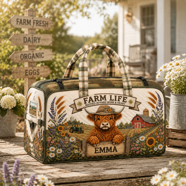 Rooted In Hard Work And Heart - Personalized Quilted Duffle Bag - Gift For Farmers