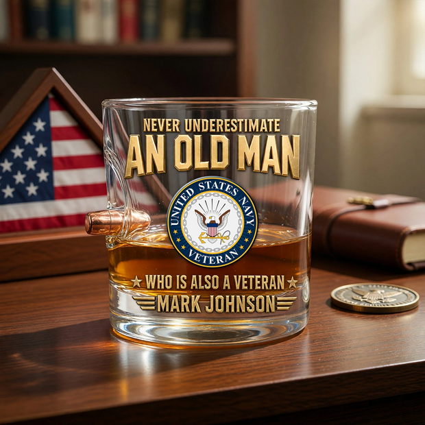 Bullet Round Glass - Personalized Whiskey Glass - Gifts For Veterans