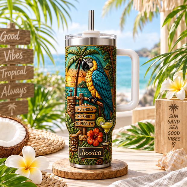 Paradise Is Calling - Personalized Tumbler - Summer Gift For Parrot Lovers