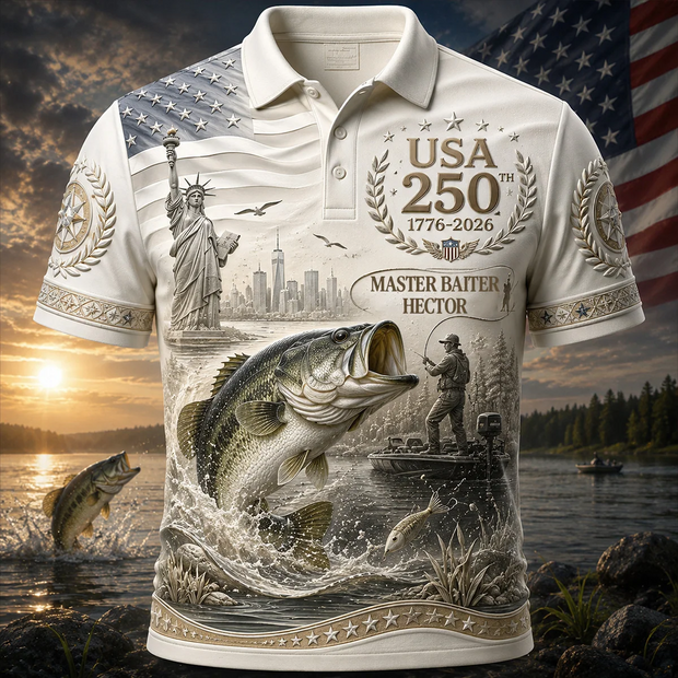 USA 250th Master Baiter Custom Name Gift For Fishing Lovers - Personalized Polo Shirt