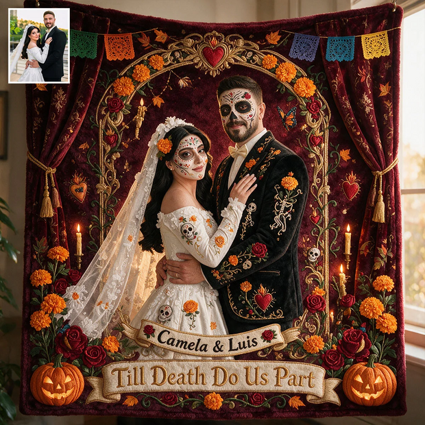 Till Death Do Us Part Gothic Wedding Gift For Couple, Halloween Decor - Personalized Blanket