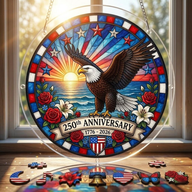 Patriotic Eagle, 250th Anniversary USA - Puzzle Acrylic Suncatcher - 250th Anniversary Gift