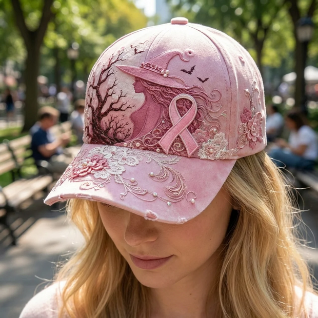 Pink Witch Breast Cancer Awareness Custom Name Gift For Her - Personalized Classic Cap