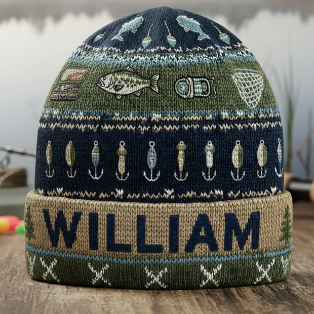 Hooked On Fishing Custom Name Gift For Fisherman - Personalized Beanie Hat HH02