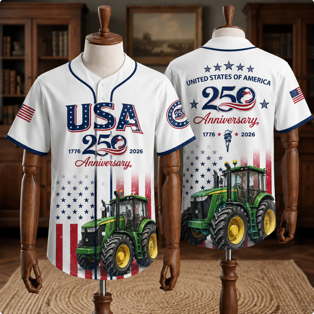 USA 250 Anniversary Green Tractor Baseball Jersey 2026 - Personalized Baseball Jersey - Gift For Famers