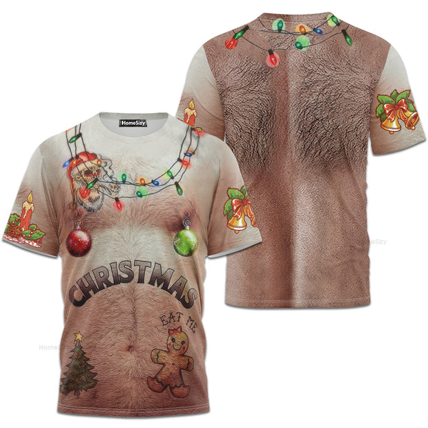 Hairy Chest And Tattoos Eat Me Christmas Cosplay Costume - 3D Tshirt