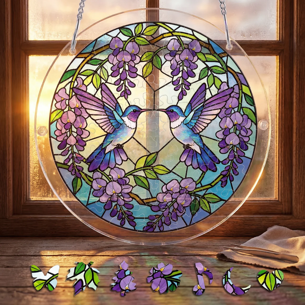 Hummingbird Stained Glass Sun Catcher - Acrylic Suncatcher Puzzle -Gift for Family