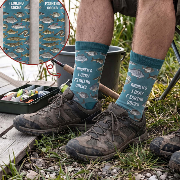 My Lucky Fishing Socks Custom Name Gift For Fishing Lovers - Personalized Crew Socks HH02