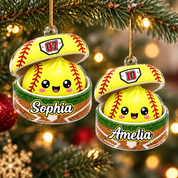 Custom Softball Dumpling Squishy Player Christmas Gift For Daughter, Son, Grandkids - Personalized Acrylic Ornament