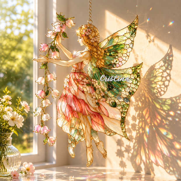 Lily of the Valley Fairy - Personalized Acrylic Suncatcher Ornament - Gift For Family