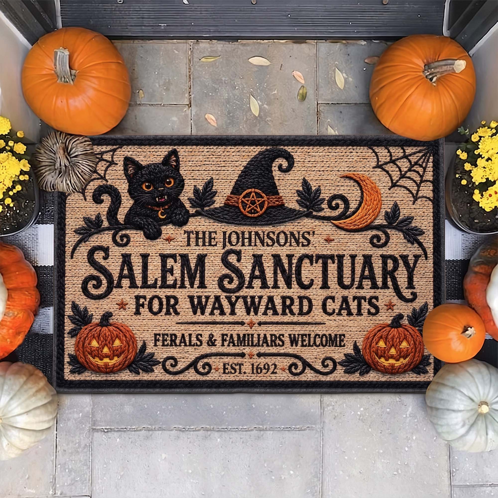 salem sanctuary for wayward cats ferals and familiars welcome personalized doormat 1