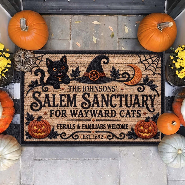 Salem Sanctuary For Wayward Cats Ferals And Familiars Welcome - Personalized Doormat - Halloween Gift For Family