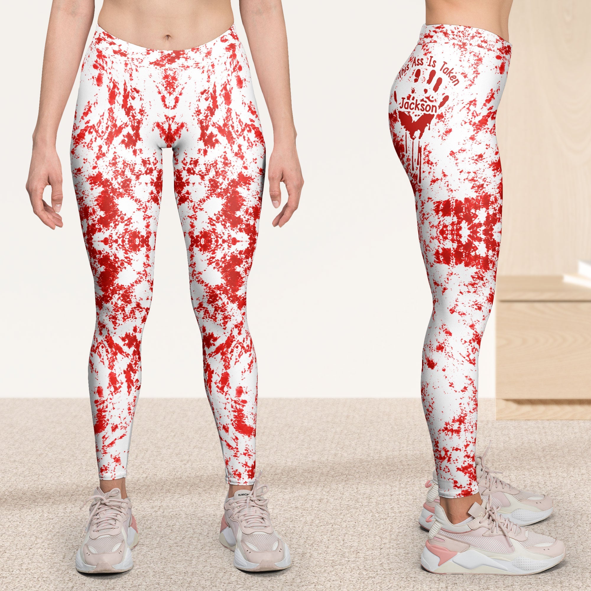 this a belongs to halloween costume 3d bloody creepy version for her wife girlfriend personalized leggings 5