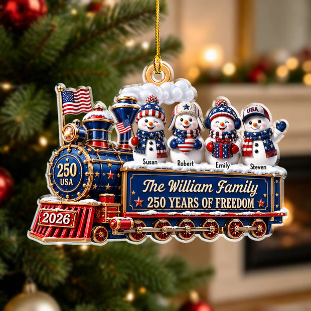USA 250 Years Freedom Train - Personalized Acrylic Ornament - Gift For Family