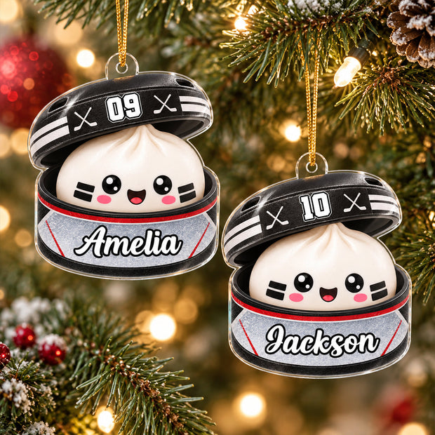 Custom Hockey Dumpling Squishy Player Christmas Gift For Daughter, Son, Grandkids - Personalized Acrylic Ornament