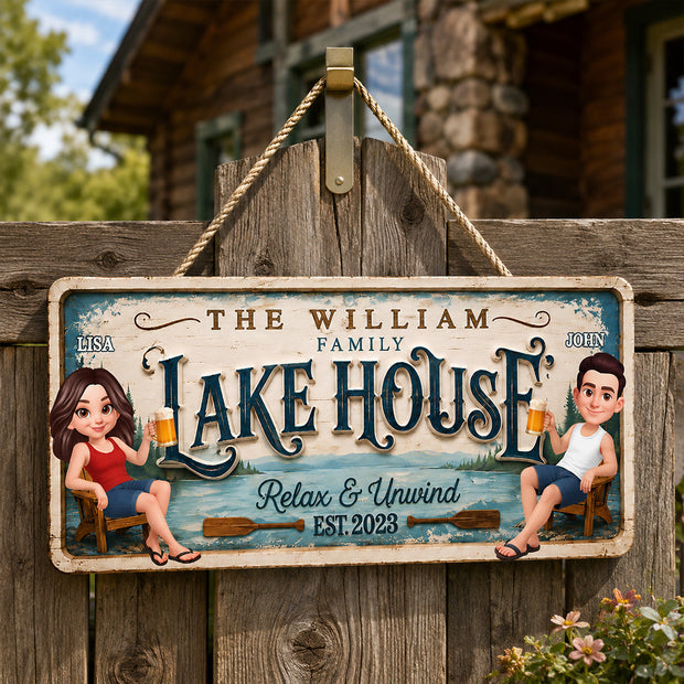 Family Lake House Relax & Unwind - Personalized Wood Sign - Home Decor Gift For Gardening Lovers