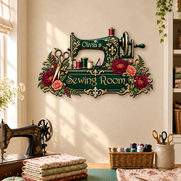 Sewing Room Custom Name Gift For Her, Sewing Lovers - Personalized Custom Shape Metal Sign
