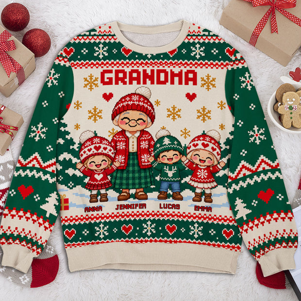 Grandma With Kids - Personalizef Ugly Sweatshirt - Gift For Family