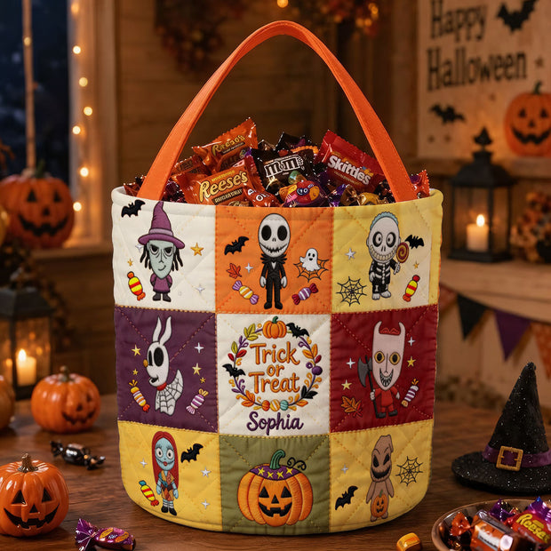 Trick Or Treat Nightmare - Personalized Canvas Bucket Bag - Gift For Halloween