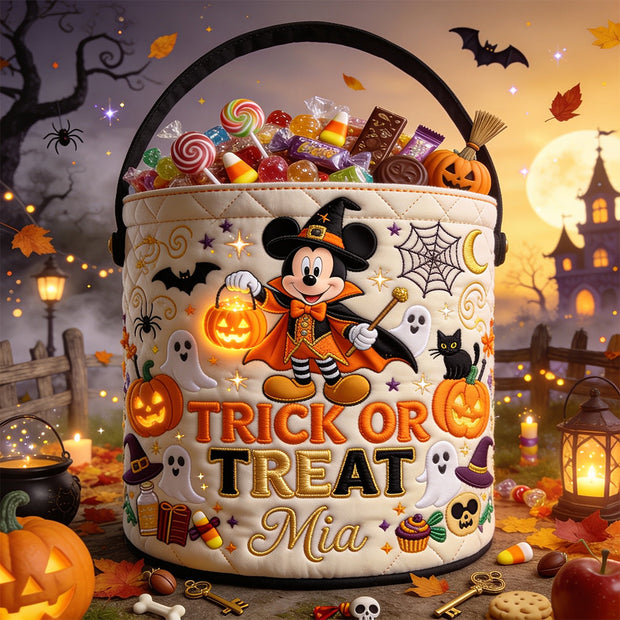 Trick Or Treat - Personalized Canvas Bucket Bag - Gift For Halloween