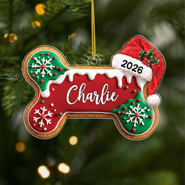 Dog Bone Gingerbread - Personalized Acrylic Ornament - Christmas Gift For Pet Lovers