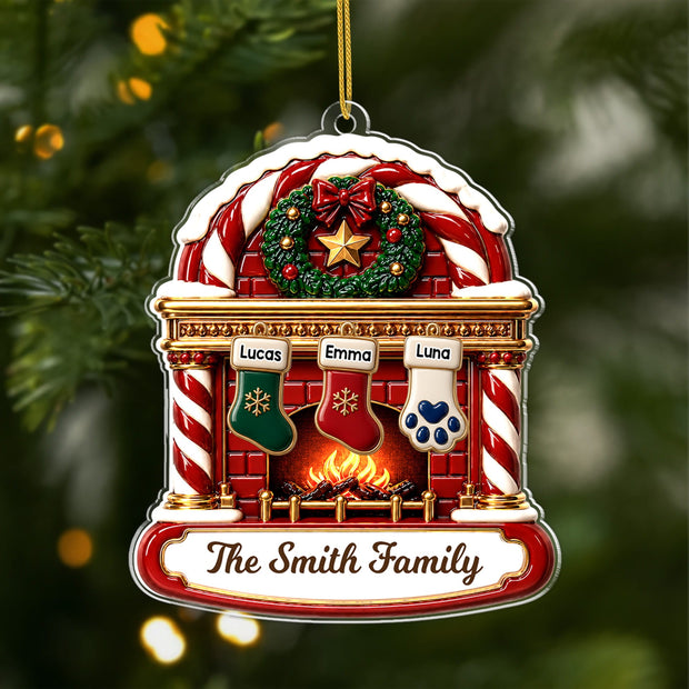 Family Fireplace Acrylic Ornament - Personalized Acrylic Ornament - Christmas Gifts For Family
