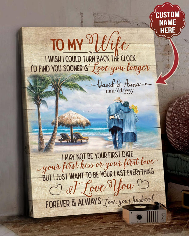 Personalized Custom Name Family To my WIfe Walking on the Beach Canvas QT309536