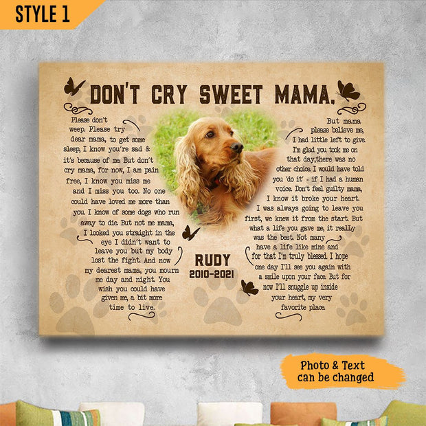 Personalized Dog Memorial Photo Pet Loss Gift For Dog Mom Canvas HY208003Pd