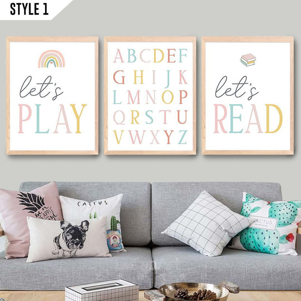 Set Of 3 Let's Read Let's Play Alphabet Playroom Baby Canvas HY210233Ef