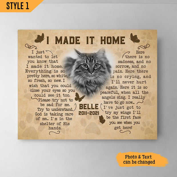 Personalized Custom Name Cat Memorial Passing Gift Pet Loss I Made It Home Canvas HY207454Pe