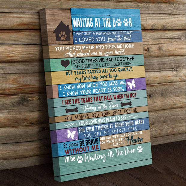 Waiting At The Door Dog Memorial Gift Colorful Wood Vertical Canvas HY206084