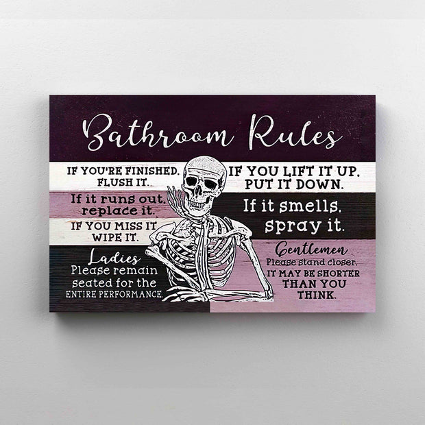 Bathroom Rules Funny Bathroom Skeleton Canvas QT306300Ef