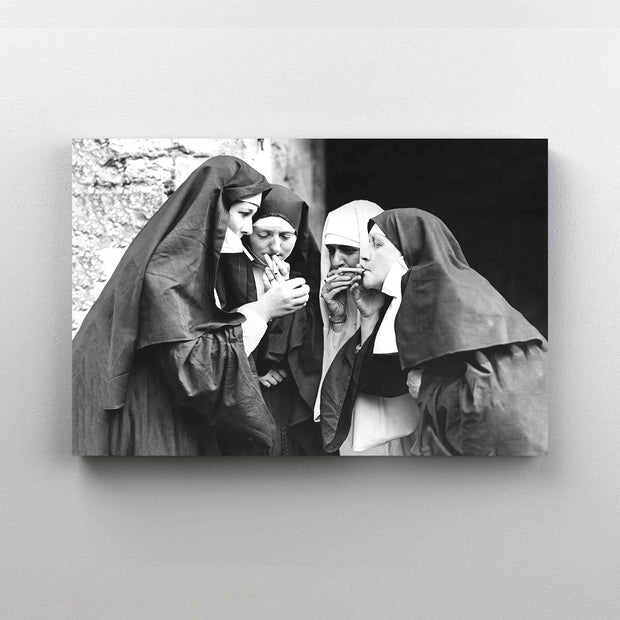 Nuns Smoking Black And White Canvas QT303334Ee