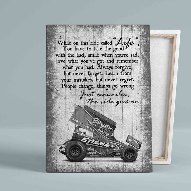 While On This Ride Called Life Winged Sprint Car Auto Racing Canvas QT309515