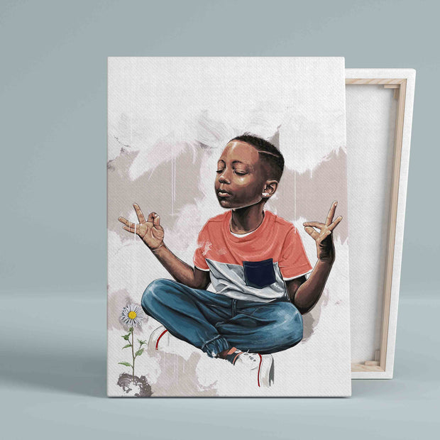 Black Boy Zen Christmas Wrapped Canvas