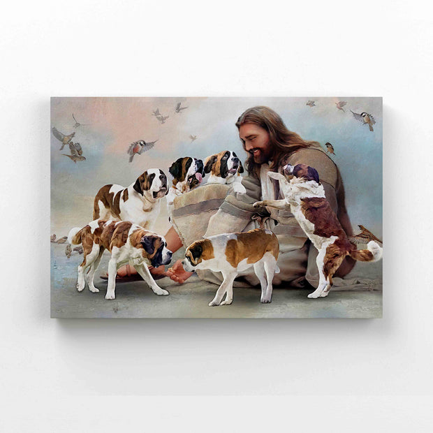 Christ With German Boxer Angels God Jesus Dog Sparrow Canvas