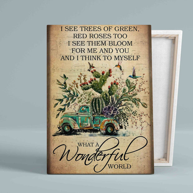 What A Wonderful World Lyrics Hummingbirds Cactus Canvas QT306159Eh