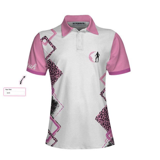 Personalized Custom Name Golf Act Like A Lady Custom Cosplay Women Short Sleeve Polo Shirt, Leopard Pattern Shirt With Sayings