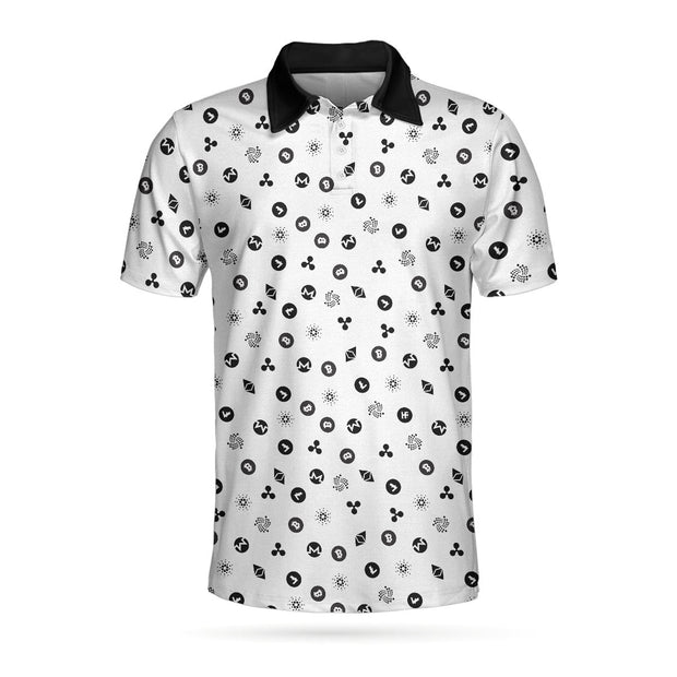Cryptocurrency Pattern Polo Shirt, Black And White Bitcoin Polo Shirt, Best Cryptocurrency Shirt For Men QT301327La