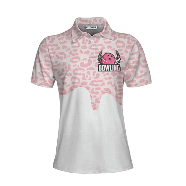 I Bowl Like A Girl Try To Keep Up Short Sleeve Woman Polo Shirt, White & Pink Women Bowling Shirt