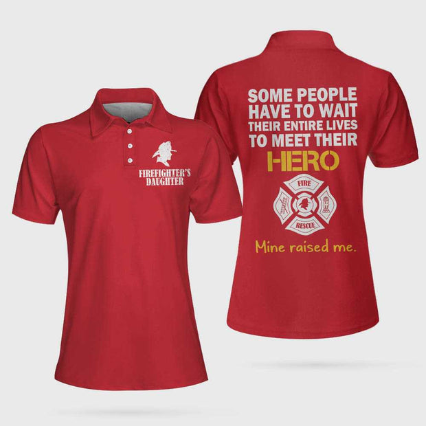 Firefighter's Daughter Short Sleeve Polo Shirt, Wait Their Entire Lives Red Firefighter Shirt For Men