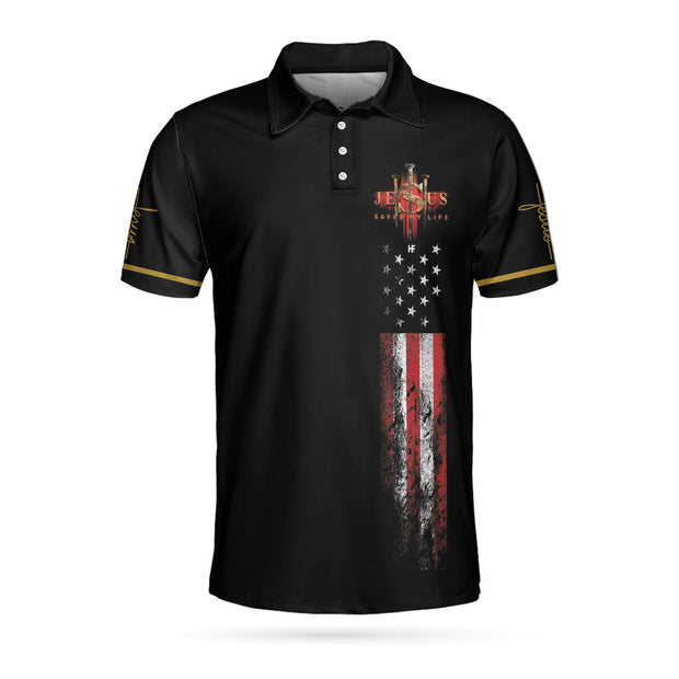 Jesus Saved My Life American Flag Christian Polo Shirt QT212453La