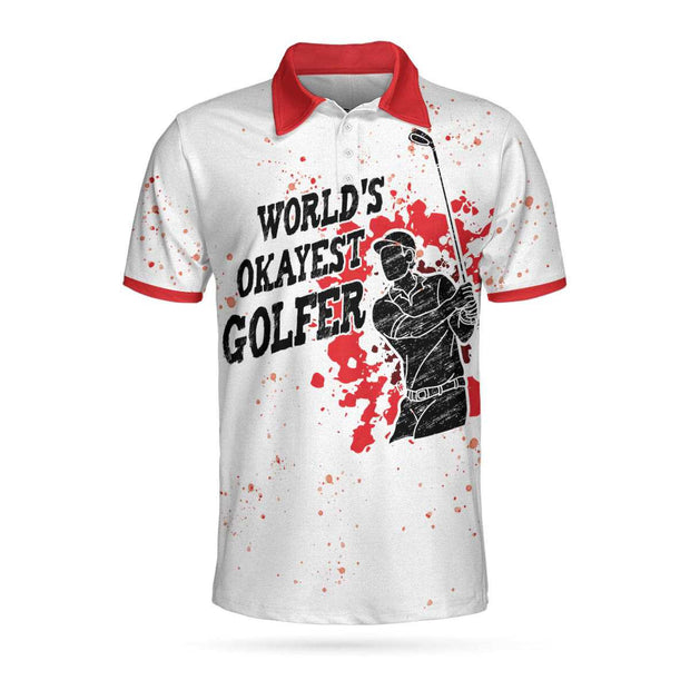 World's Okayest Golfer Golf Polo Shirt, Red Paint Splash Black Golfer Silhouette Polo Shirt, Best Golf Shirt For Men QT207053La