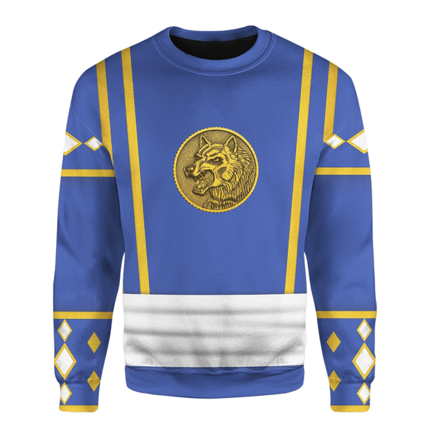 3D Mighty Morphin Power Ranger Ninja Rangers Blue Wolf Custom Cosplay Costume Unisex Pullover Sweatshirt QT208050Hc