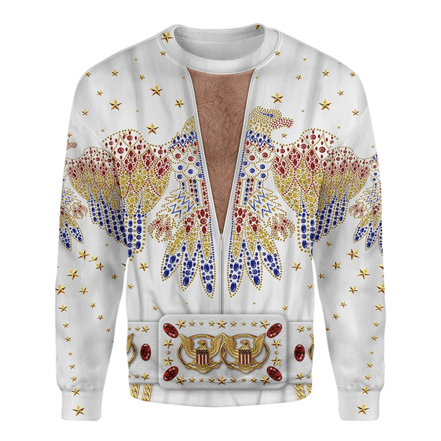 3D Elvis Presley American Eagle Jumpsuit Custom Cosplay Costume Unisex Pullover Sweatshirt QT301244Hc